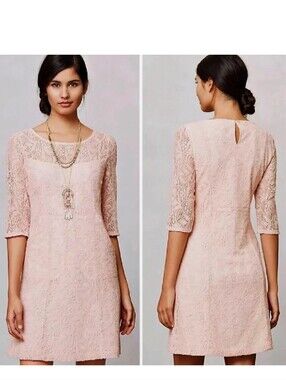 Anthropologie Maeve Lace Dress Peachy Blush With Pockets Sz Medium